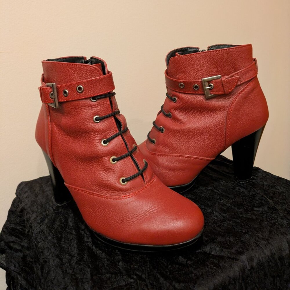 Red leather heels made in Mexico